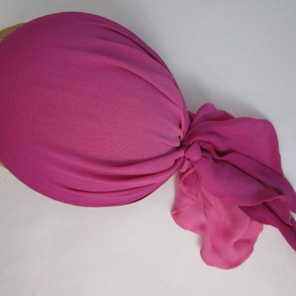 Natural Raffia Straw Visor Brim Cap Baseball Pink Silk Scarf main image 7